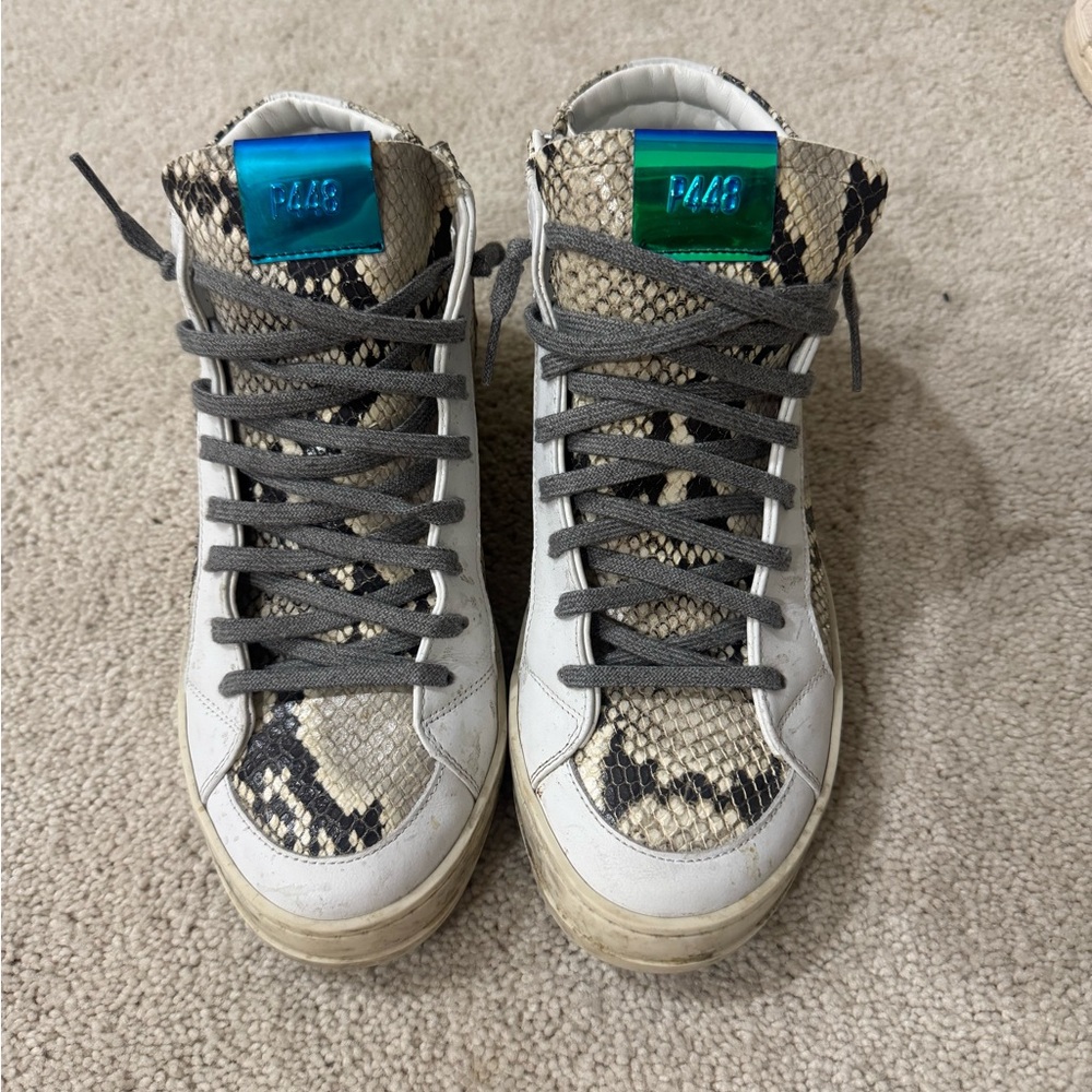 P448 Snakeskin High-Top Sneakers with Gray Laces. Size 39. Only worn twice!
